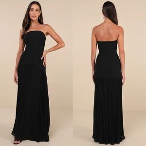 Lulus Celebratory Aesthetic Black Pleated Strapless Maxi Dress Wedding Party